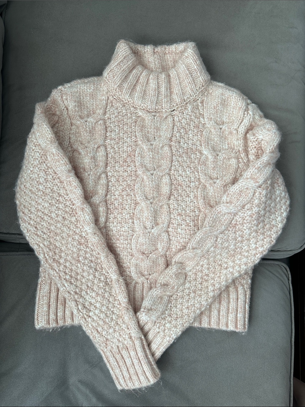 American Eagle Outfitters Pale Pink Cable Turtleneck Sweater